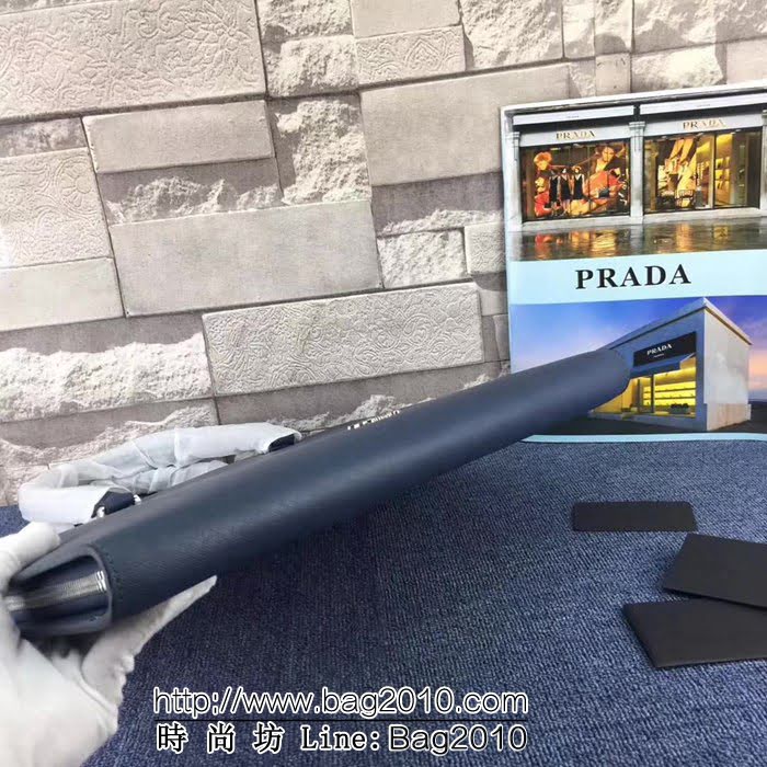 普拉達PRADA原單 2VN006-2藍色原單十字紋PRADA爆款男士商務手提包 PHY1435